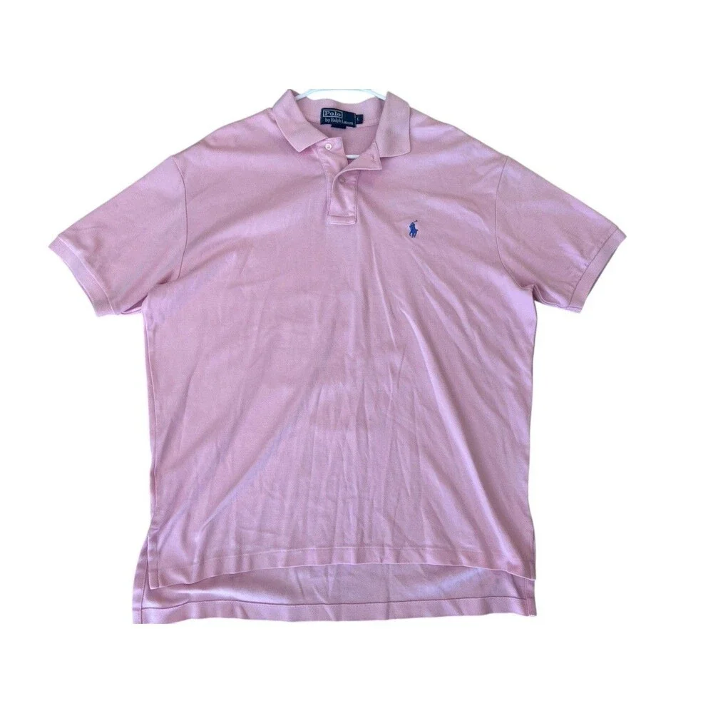 Polo Ralph Lauren Polo Shirt Men's Large Pink Short Sleeve Stretch Iconic Mesh‎